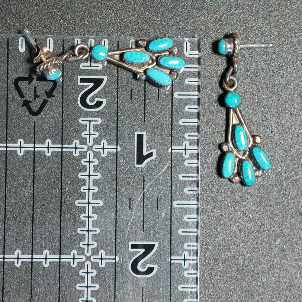 Turquoise Sterling Silver Dangle Earrings - Picture 8 of 11